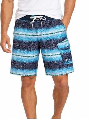 PULLIN Board Shorts 36 Blue Ombre Stripe Cargo Pocket Swim Surf Resort Beachwear